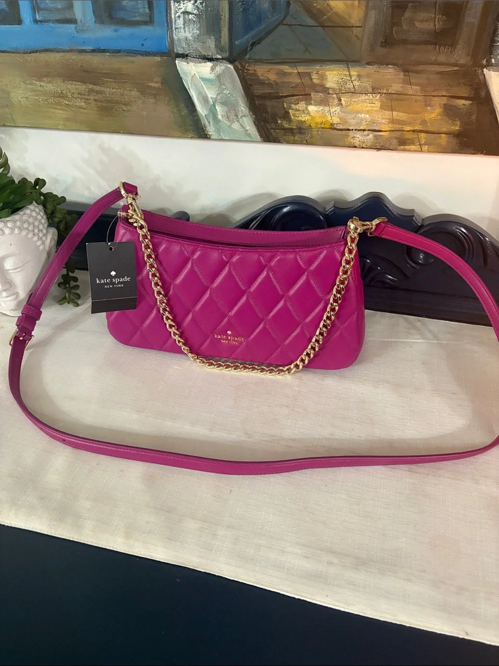 kate spade Carey convertible Quilted Crossbody Bag w/ Gold Chain NWT Baja Rose